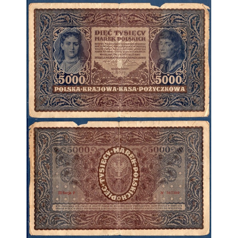 Pologne P.31, AB, Billet de 5000 Marek 1920 Portraits