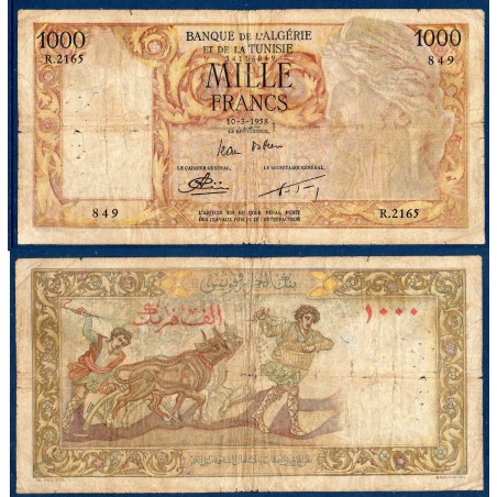 Algérie P.107b, B+, Billet de 1000 francs 10.3.1958 agriculture