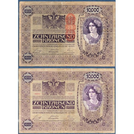 Autriche P.64, TB Billet de 10000 Kronen 1919 violet femme