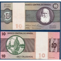 Bresil Pick N°193b, Billet de banque de banque de 10 Cruzeiros 1970-1980