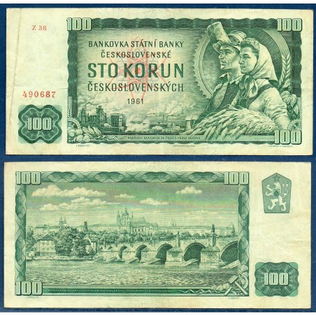 Tchécoslovaquie P.91h, TB Billet de 100 Korun 1961 série Z