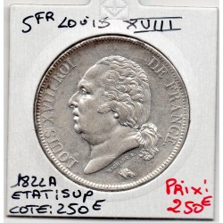 5 francs Louis XVIII 1822 A Paris Sup, France pièce de monnaie