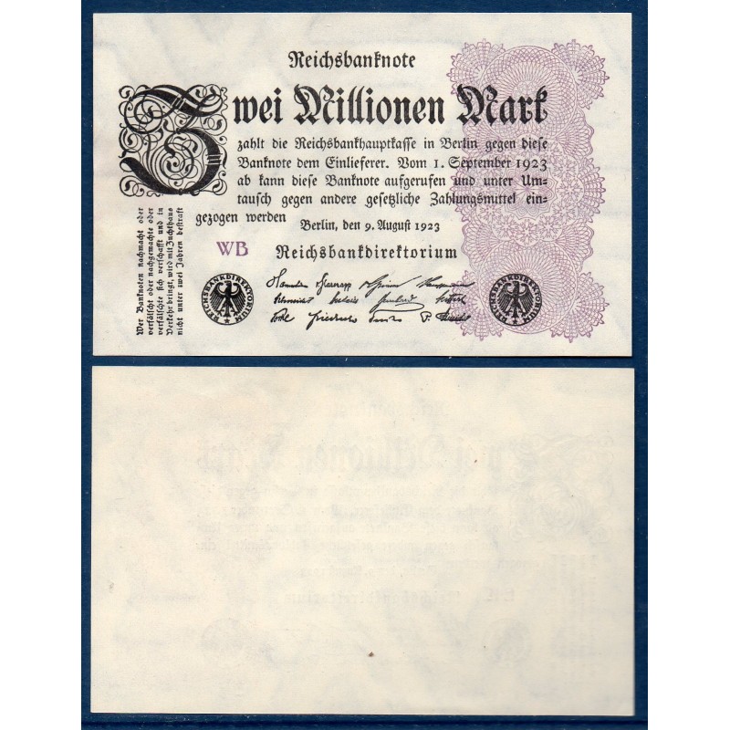 Allemagne P.104a, Spl Billet de 2 millions Mark 1923 étoiles