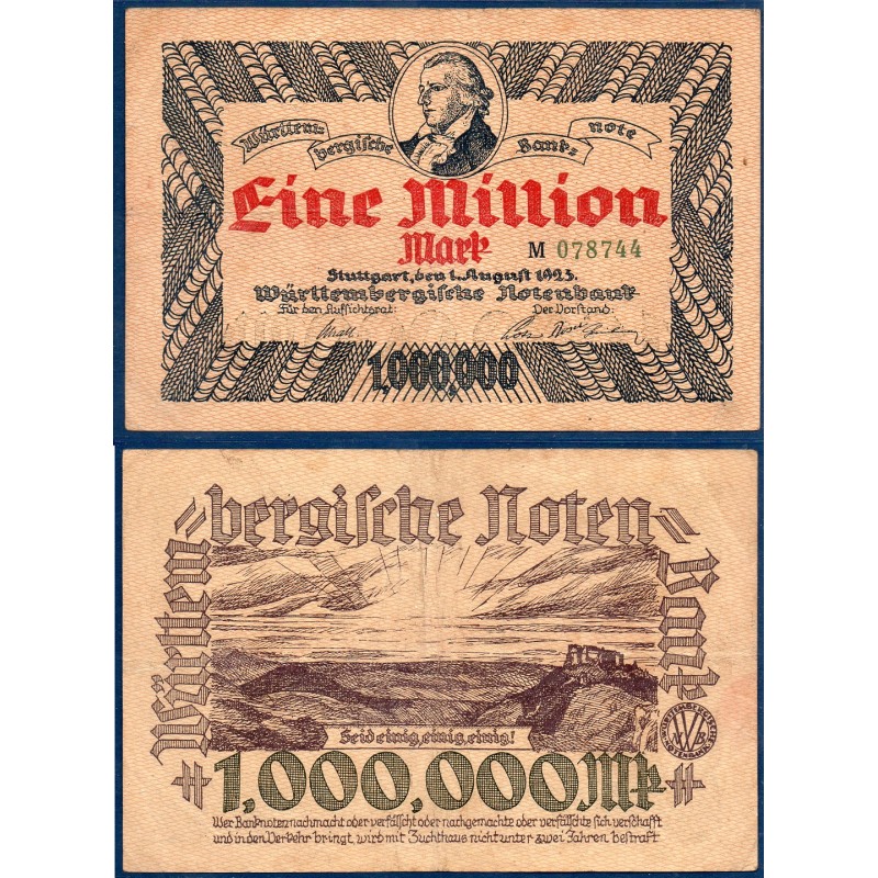 Stuttgart Gross Notgeld TTB 1000000 mark, 1923