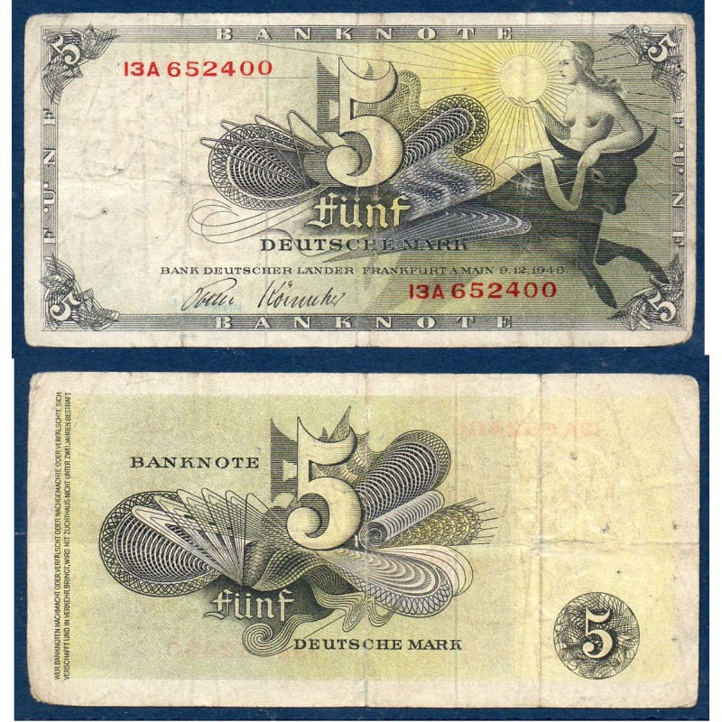 Allemagne RFA Pick N°13i, TB Billet de banque de 5 Deutsche mark 1948