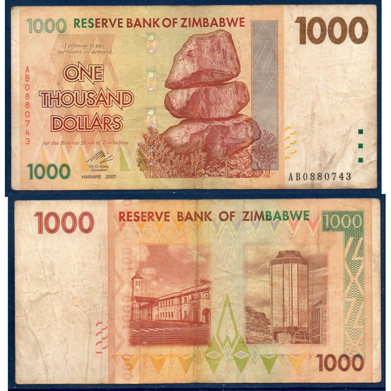 Zimbabwe P.71, TB, Billet de 1000 Dollars 2007 Cathédrale