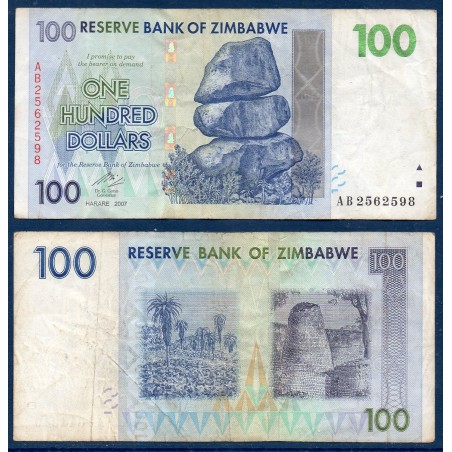 Zimbabwe P.69, TB, Billet de 100 Dollars 2007 Bananier