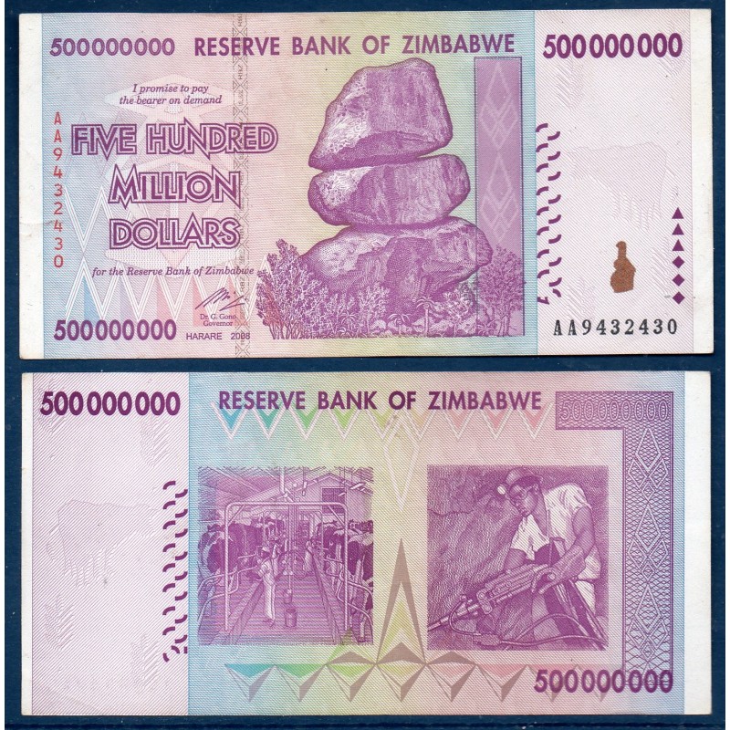 Zimbabwe Pick N°82, TTB Billet de banque de 500 millions de Dollars 2008