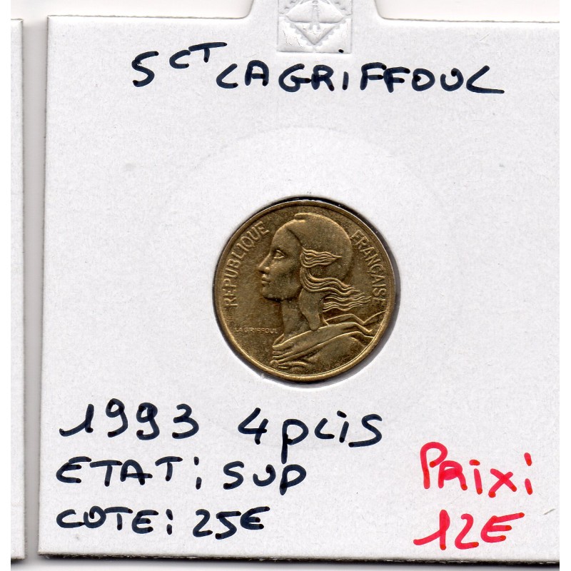 5 centimes Lagriffoul 1993 4 plis Sup, France pièce de monnaie