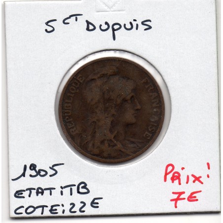 5 centimes Dupuis 1905 TB, France pièce de monnaie