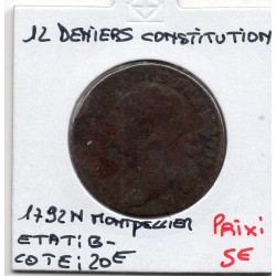 12 denier Constitution Louis XVI 1792 N Montpellier B-, France pièce de monnaie