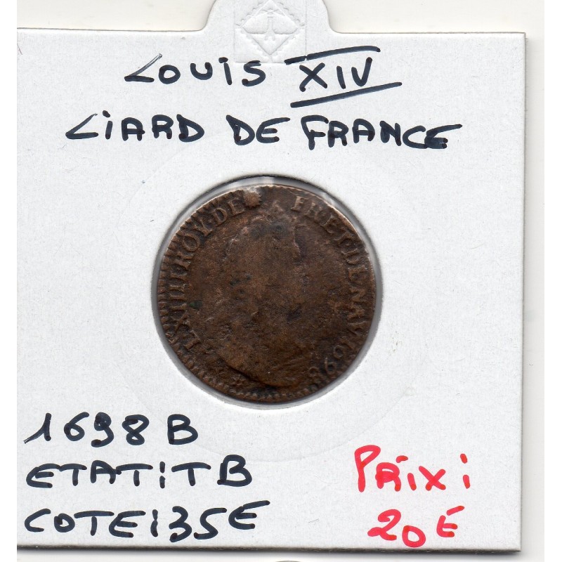 Liard de France 1698 B Rouen TB Louis XIV pièce de monnaie royale