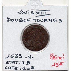 Double Tounois 1639 .lune.. TB Louis XIII pièce de monnaie royale