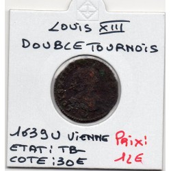 Double Tounois 1639 lune TB- Louis XIII pièce de monnaie royale
