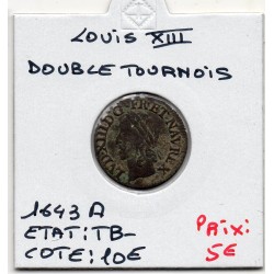 Double Tounois 1643 A Corbeil TB- Louis XIII pièce de monnaie royale