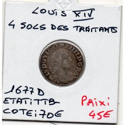 4 Sols des traitants 1677 D Vimy Louis XIV TTB- pièce de monnaie royale