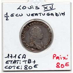 1/10 Ecu Vertugadin 1716 A Paris Louis XV TB+ Flan reformé pièce de monnaie royale