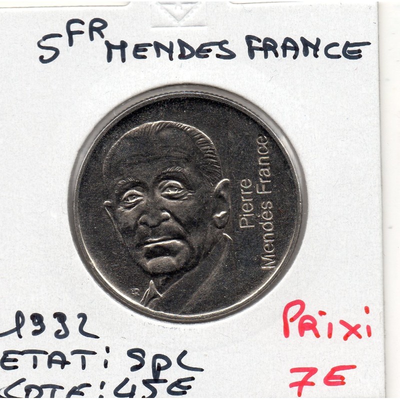 5 francs Mendes France Nickel 1992 Spl, France pièce de monnaie