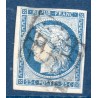 Timbre France Yvert No 4 Type Cérès 25c bleu Oblitéré Grille