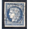 Timbre France Yvert No 4a Type Cérès 25c bleu foncé Oblitéré Grille