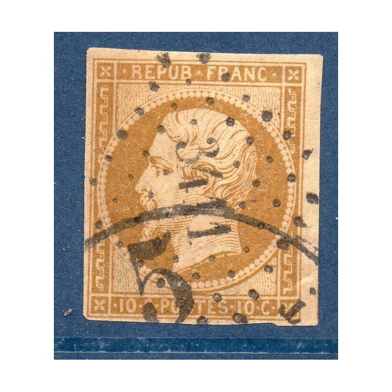 Timbre France Yvert No 9 Type Présidence 10c Bistre Jaune Oblitéré Petits Chiffres