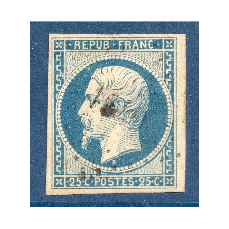 Timbre France Yvert No 10 Type Présidence 25c Bleu Oblitéré Petits Chiffres