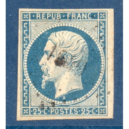 Timbre France Yvert No 10 Type Présidence 25c Bleu Oblitéré Petits Chiffres