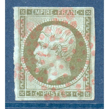 Timbre France Yvert No 11 Type Empire 1c Olive Oblitéré Etoile rouge