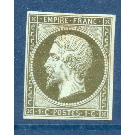 Timbre France Yvert No 11 Type Empire 1c Olive Neuf * avec trace de charnière