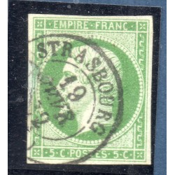 Timbre France Yvert No 12 Type Empire 5c Vert Oblitéré CaD Type 15