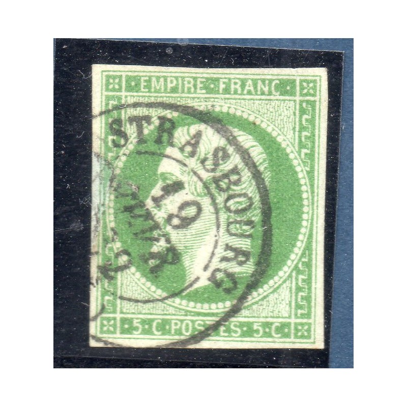 Timbre France Yvert No 12 Type Empire 5c Vert Oblitéré CaD Type 15