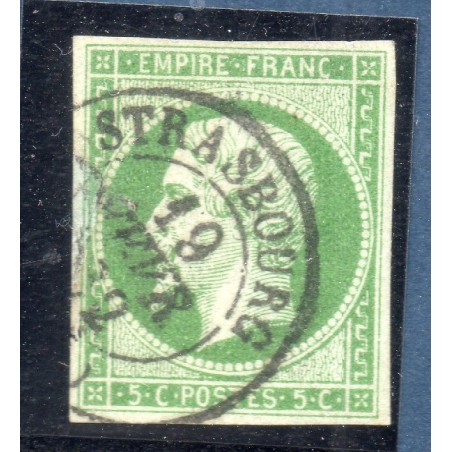 Timbre France Yvert No 12 Type Empire 5c Vert Oblitéré CaD Type 15