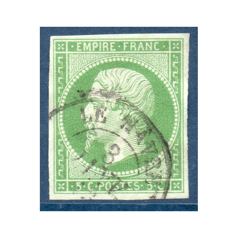 Timbre France Yvert No 12a Type Empire 5c Vert jaune Oblitéré CaD Type 15