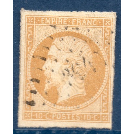 Timbre France Yvert No 13Aa Type I Empire 10c Jaune citron Oblitéré Petits chiffres