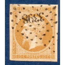 Timbre France Yvert No 13A Type I Empire 10c Bistre Oblitéré Petits chiffres