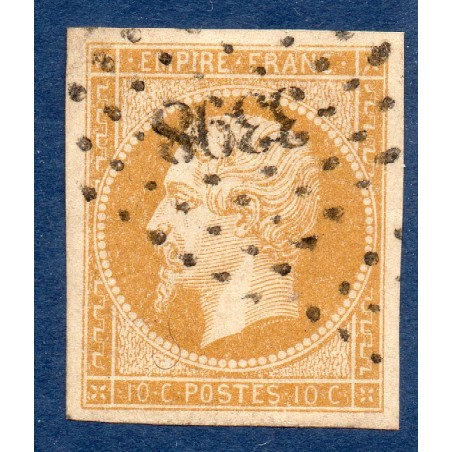 Timbre France Yvert No 13A Type I Empire 10c Bistre Oblitéré Petits chiffres