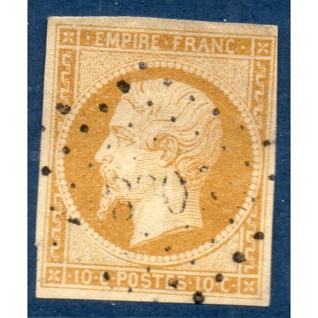 Timbre France Yvert No 13Ac Type I Empire 10c Bistre brun Oblitéré petits chiffres