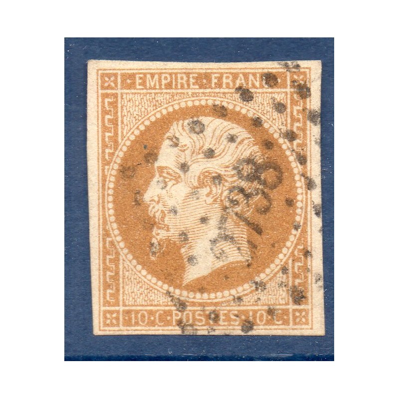 Timbre France Yvert No 13B Type II Empire 10c Brun clair Oblitéré petits chiffres