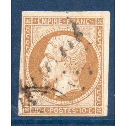 Timbre France Yvert No 13B Type II Empire 10c Brun clair Oblitéré CaD Type 15