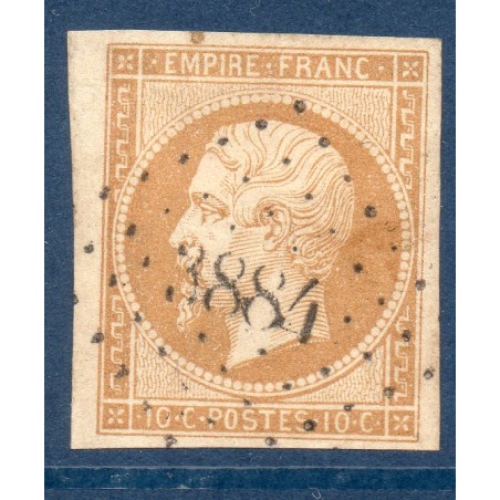 Timbre France Yvert No 13B Type II Empire 10c Brun clair Oblitéré Petits chiffres