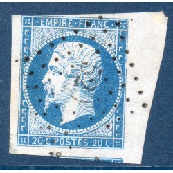 Timbre France Yvert No 14A Type I Empire 20c Bleu Oblitéré Petits chiffres