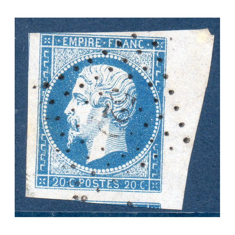 Timbre France Yvert No 14A Type I Empire 20c Bleu Oblitéré Petits chiffres