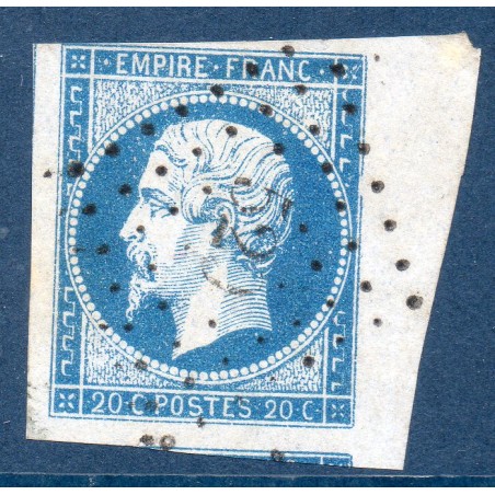 Timbre France Yvert No 14A Type I Empire 20c Bleu Oblitéré Petits chiffres