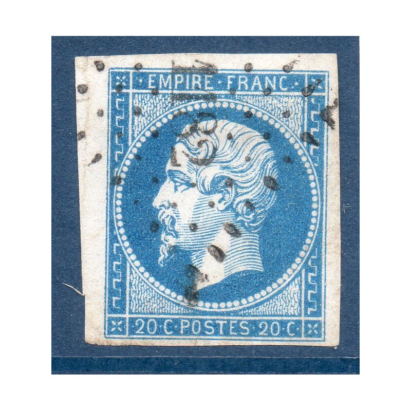 Timbre France Yvert No 14A Type I Empire 20c Bleu Oblitéré Petits chiffres