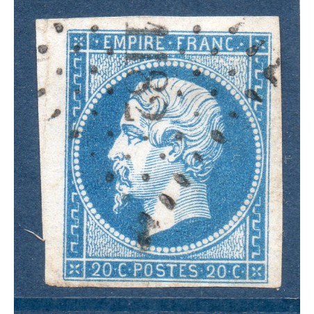 Timbre France Yvert No 14A Type I Empire 20c Bleu Oblitéré Petits chiffres