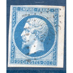 Timbre France Yvert No 14A Type I Empire 20c Bleu Oblitéré Petits chiffres