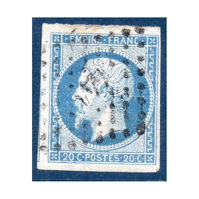 Timbre France Yvert No 14A Type I Empire 20c Bleu Oblitéré Petits chiffres