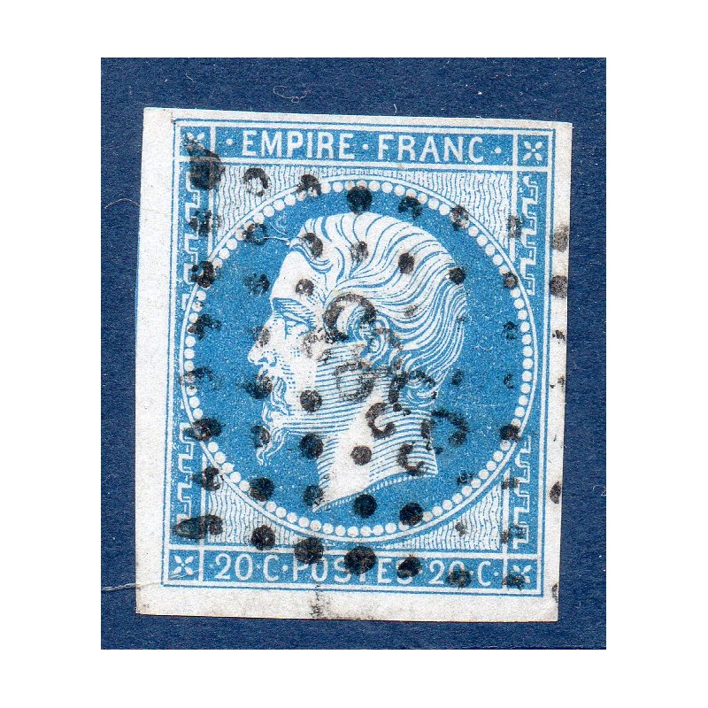 Timbre France Yvert No 14A Type I Empire 20c Bleu Oblitéré Petits chiffres