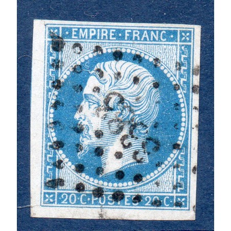 Timbre France Yvert No 14A Type I Empire 20c Bleu Oblitéré Petits chiffres