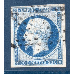 Timbre France Yvert No 14Aa Type I Empire 20c Bleu foncé Oblitéré Petits chiffres